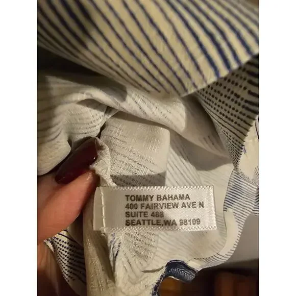 Tommy Bahama sz XXL silk Hawaiian print button down Blue Cream shirt MT86 - Picture 6 of 8